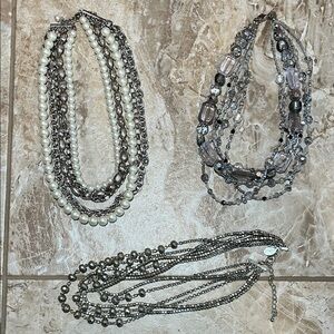 White House Black Market Multi-Strand Pearl and Silver Necklace Bundle Set of 3
